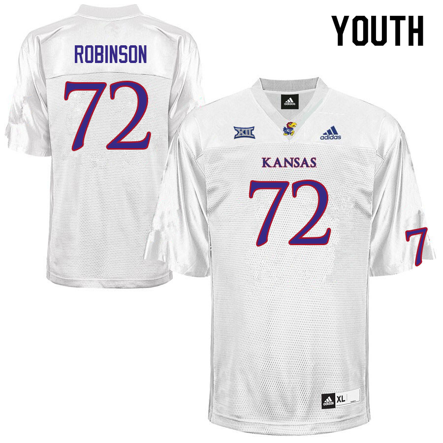 Youth #72 Danny Robinson Kansas Jayhawks College Football Jerseys Sale-White
